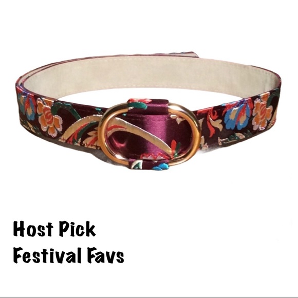 Steve Madden Accessories - Steve Madden Belt Flower Embroidered Burgundy NEW